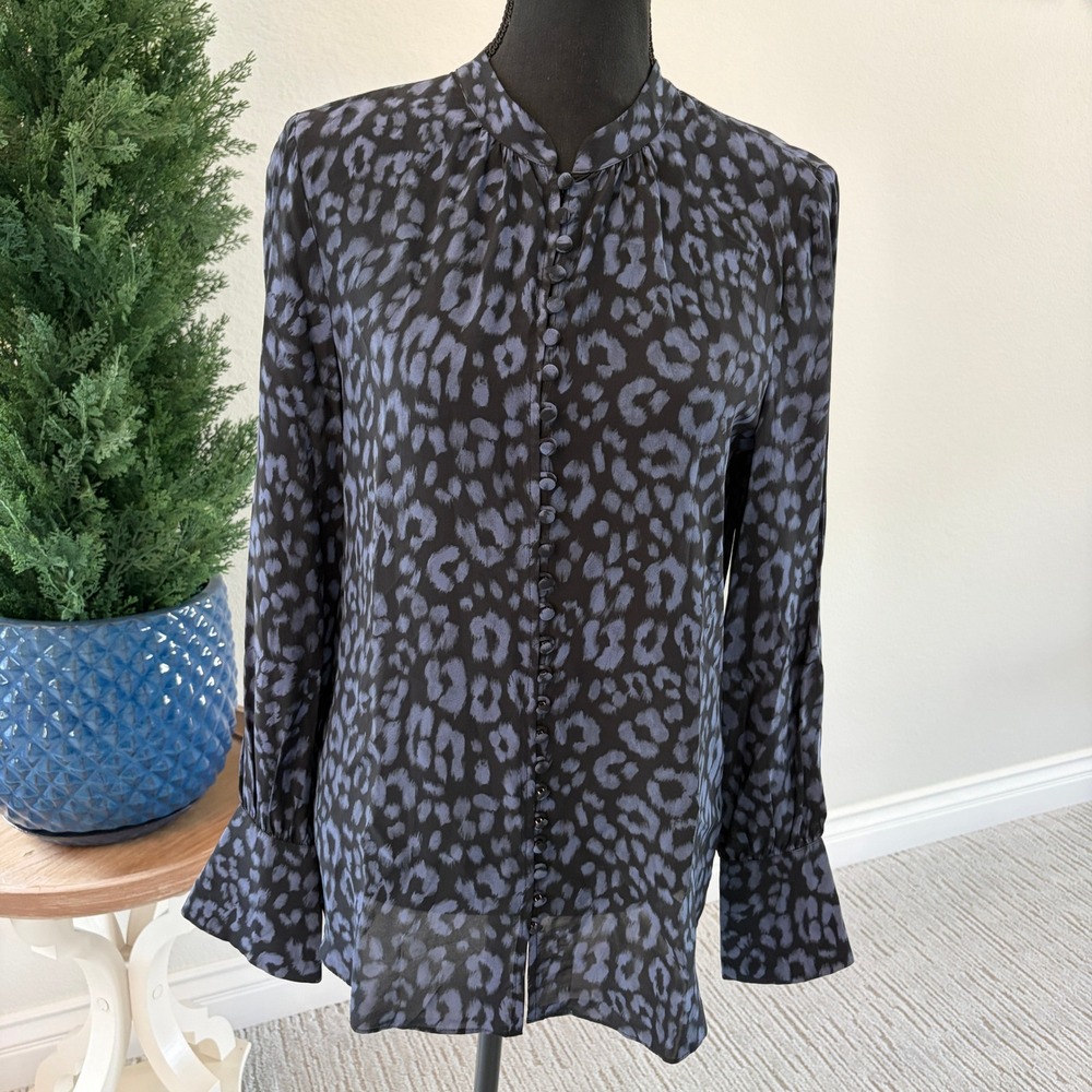 Joie‎ Tarianna Leopard Print Button Down Blouse Womens Size Small Midnight Blue